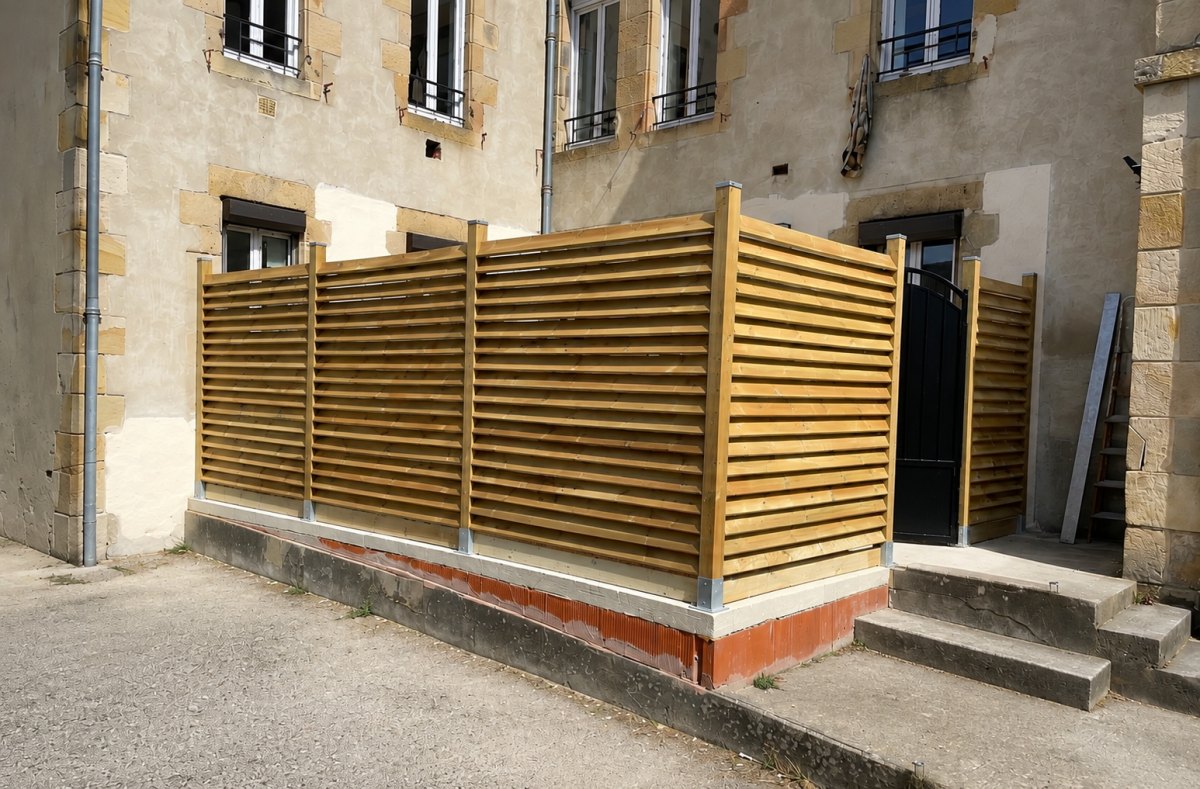 Après : crépi à la chaux pour assainir le bâtiment, et bardage extérieur en persienne bois.